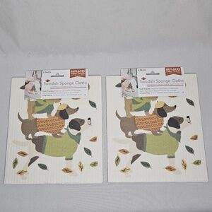 New Set 2 Ritz Swedish Sponge Cloth 2 packs Dog Paws Fall Leaves 6.7" x 8"